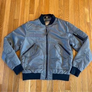 True Religion Bomber Jacket Gray & Black Logo Zipper Pockets Mens Large